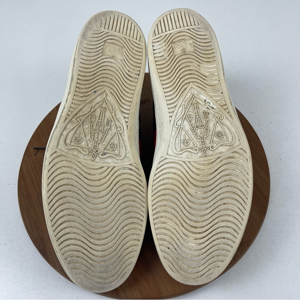 Black Leather Men's Low-Top Sneakers with Green/Red Stripe - Picture 8 of 12